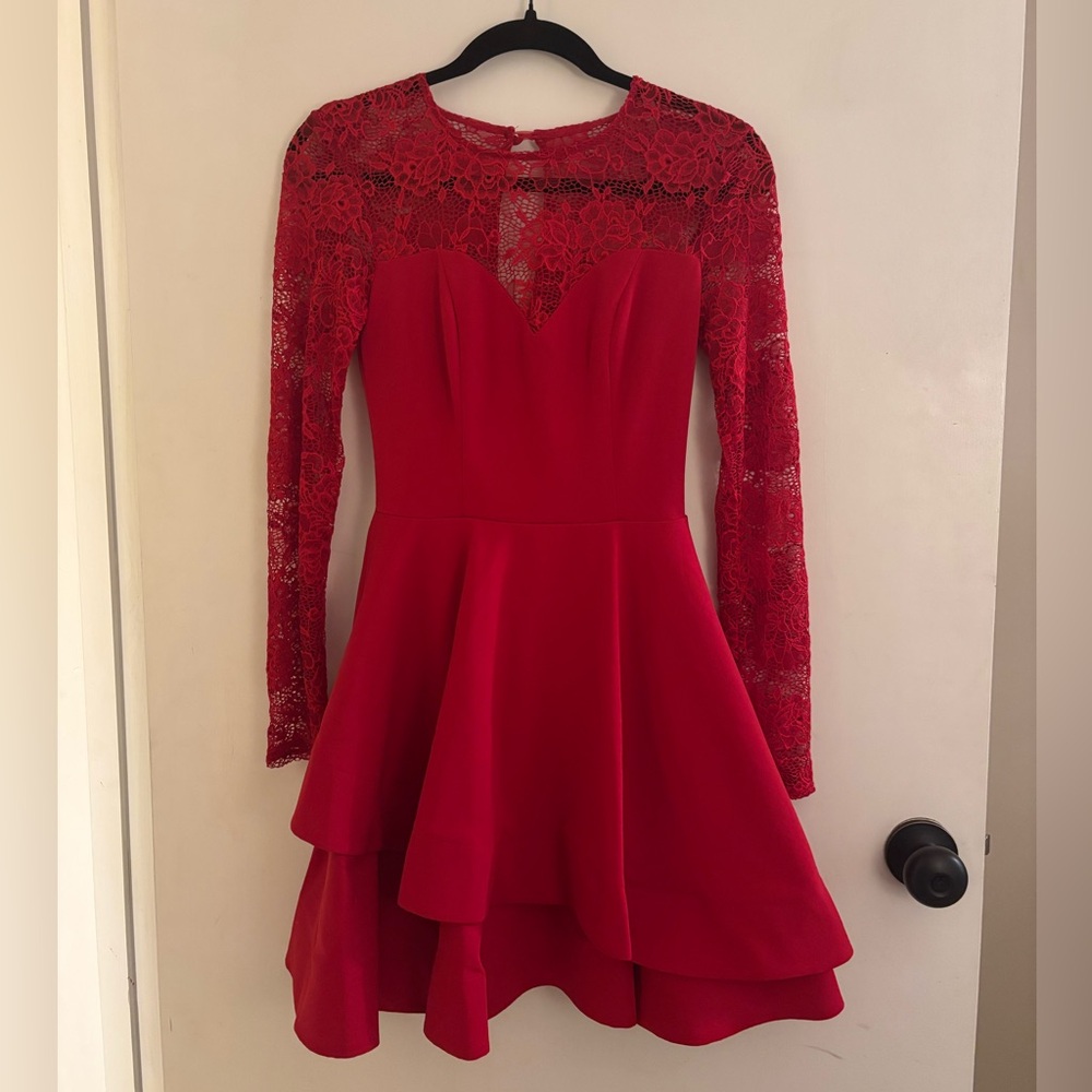 Red Long Sleeve Short Cocktail Homecoming Dress